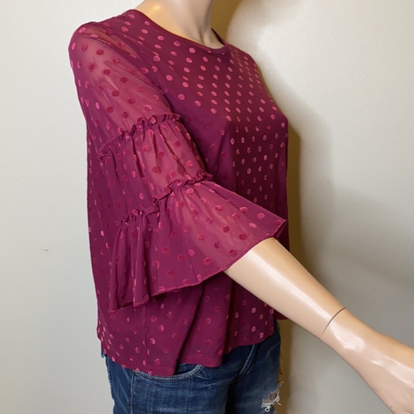 Lane Bryant Dot Mesh Ruffle Sleeve Sz 18/20 - Picture 4 of 10